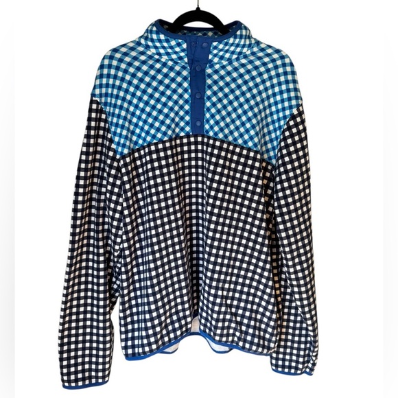 Draper James X Lands End Men’s 1/4 Snap Blue Gingham Coastal Pullover Size XL - Picture 2 of 7